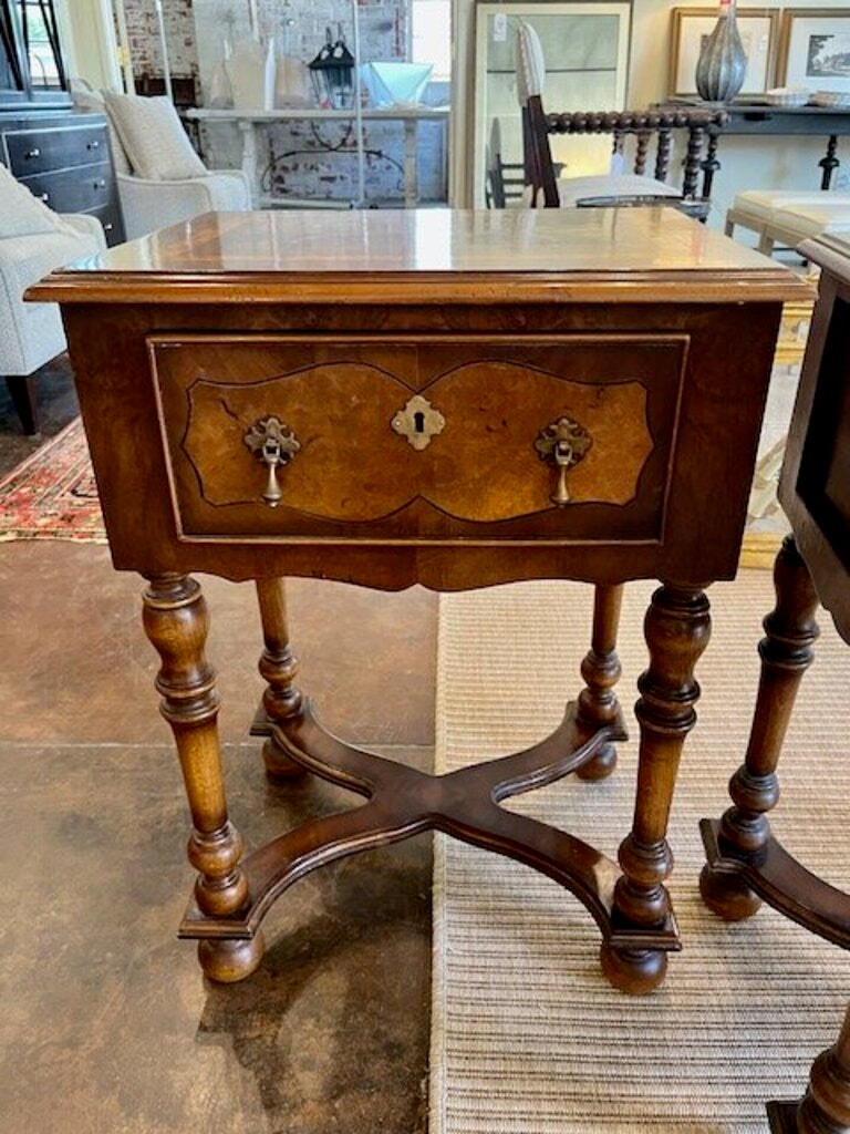 Antique William And Mary Style End Table With Burled With Burled Wood And Inlay 19.5"W x 16"D x 29"T