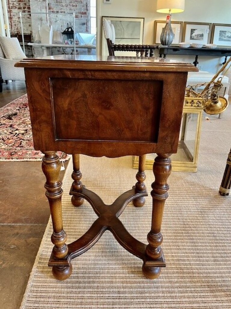 Antique William And Mary Style End Table With Burled With Burled Wood And Inlay 19.5"W x 16"D x 29"T