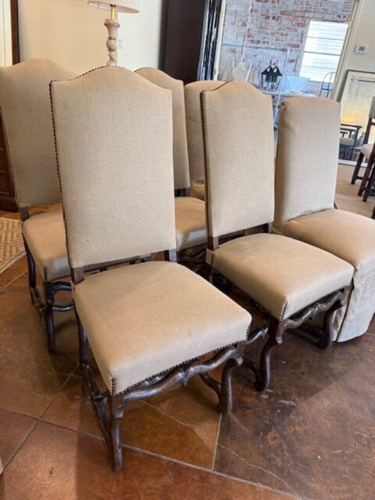 Set Of 6 Dining Chairs (4) Antique Walnut 18.5"W x 18"D x 43"T And (2) Custom Slipcover 20"W x 20"D x 41"T