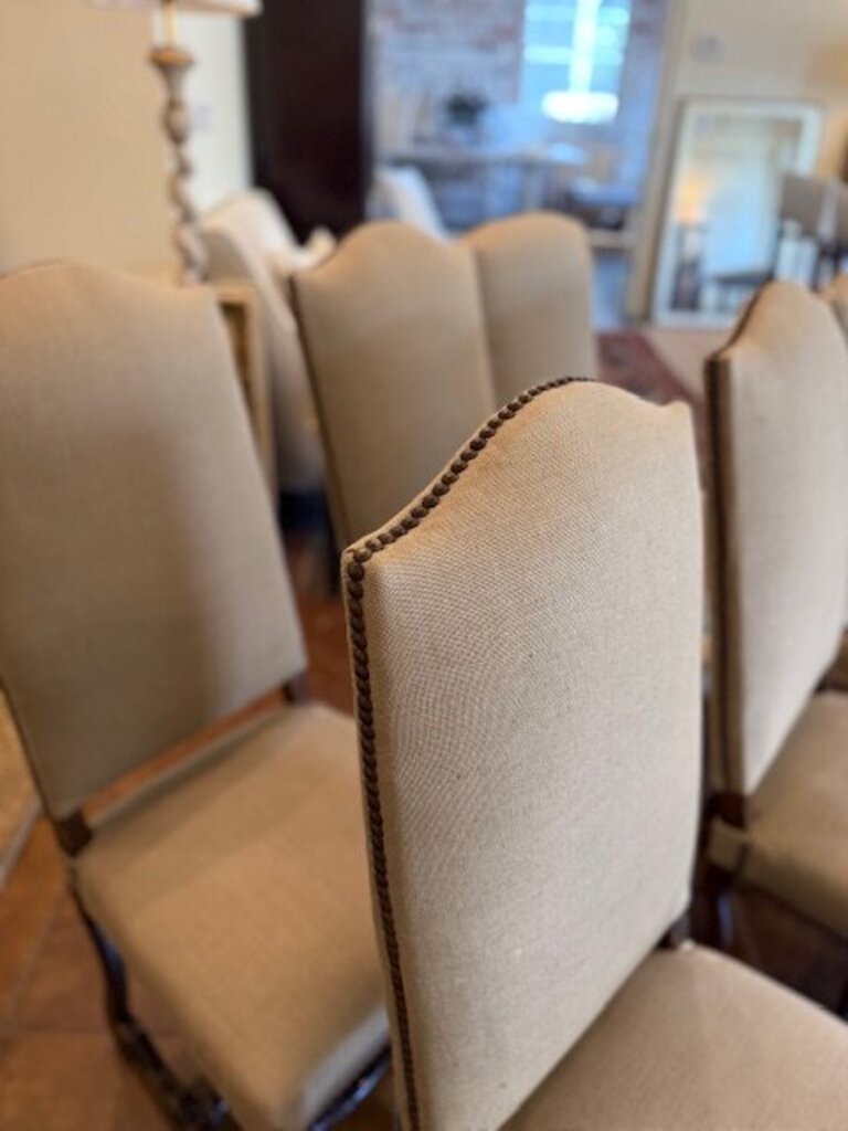 Set Of 6 Dining Chairs (4) Antique Walnut 18.5"W x 18"D x 43"T And (2) Custom Slipcover 20"W x 20"D x 41"T