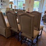 Set Of 6 Dining Chairs (4) Antique Walnut 18.5"W x 18"D x 43"T And (2) Custom Slipcover 20"W x 20"D x 41"T