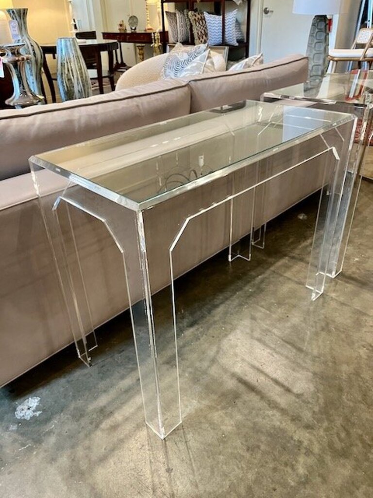 Lucite And Glass Top Console Table 36"W x 18"D x 29.5"T