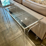 Lucite And Glass Top Console 36"W x 18"D x 29.5"T