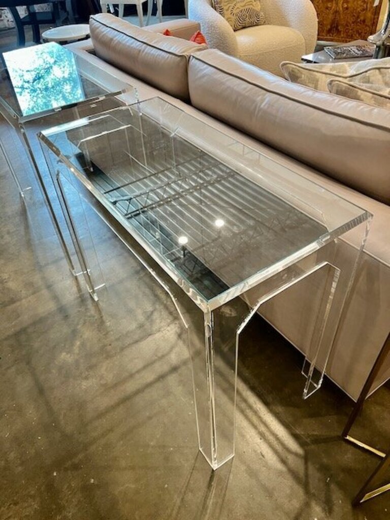 Lucite And Glass Top Console Table 36"W x 18"D x 29.5"T