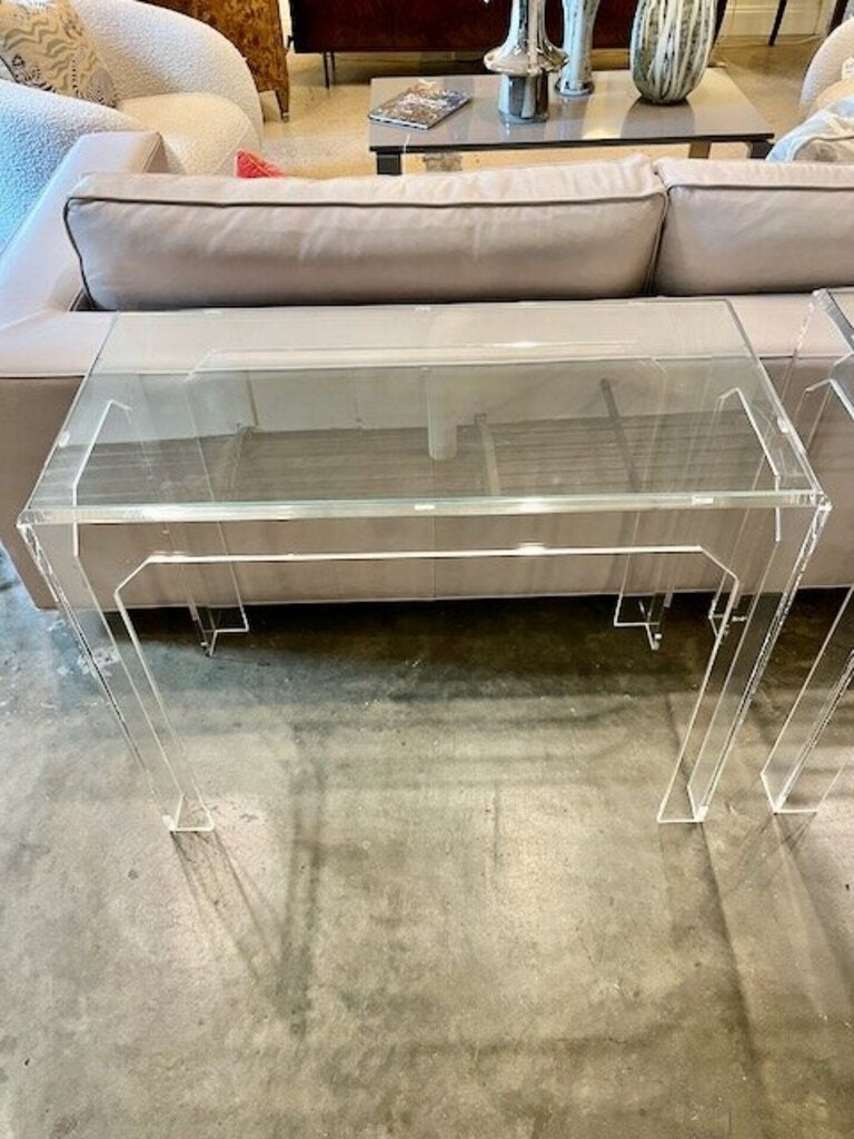 Lucite And Glass Top Console Table 36"W x 18"D x 29.5"T