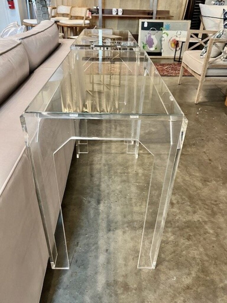 Lucite And Glass Top Console Table 36"W x 18"D x 29.5"T