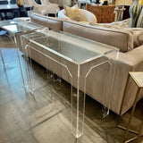 Lucite And Glass Top Console 36"W x 18"D x 29.5"T