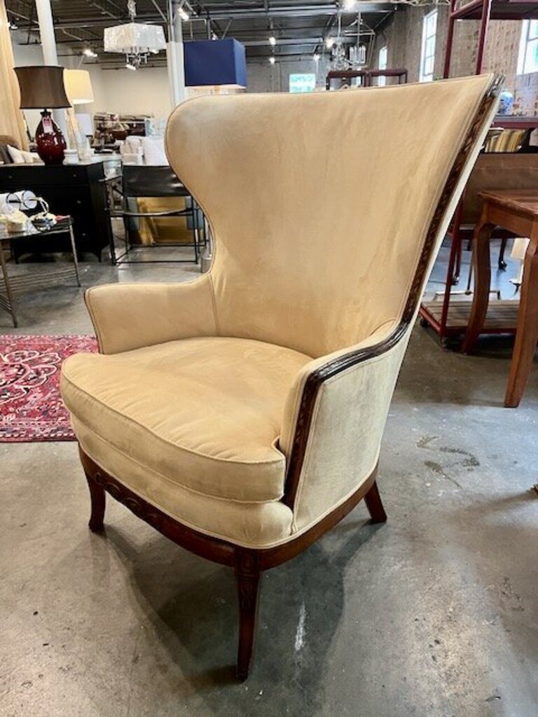 Vintage Wing Chair In Mahogany & Microsuede Fabric 29"W x 24"D x 42.5"T