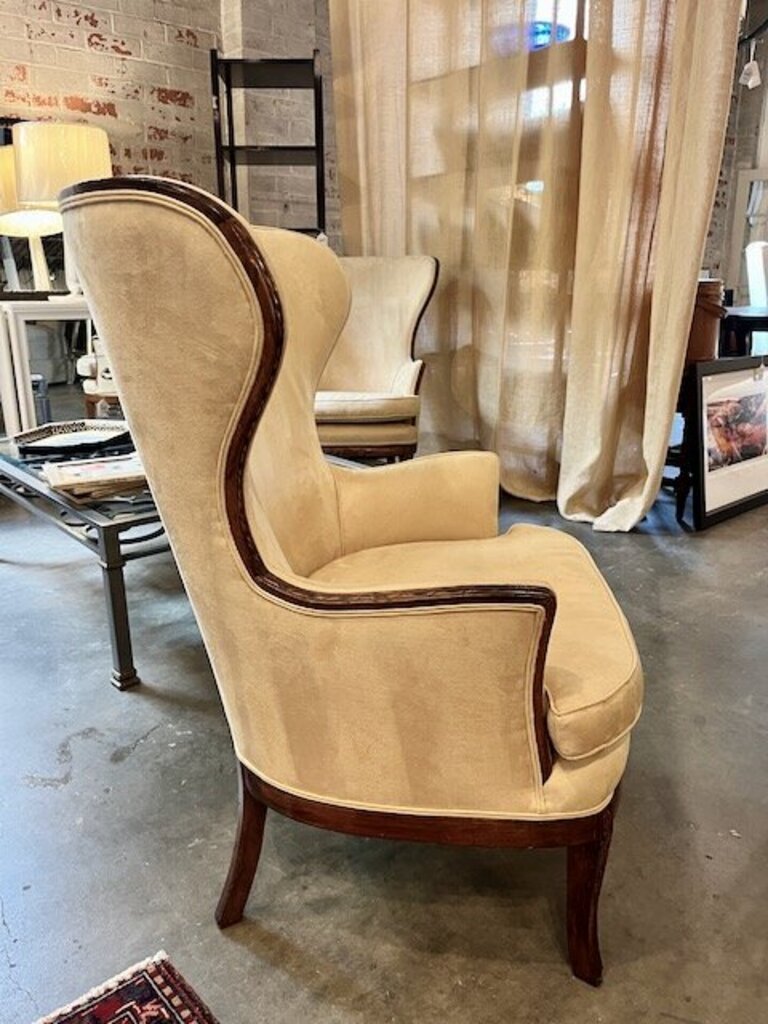 Vintage Wing Chair In Mahogany & Microsuede Fabric 29"W x 24"D x 42.5"T