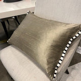 Pair of Bronze Silk Pillows w/ Black & White Trim 24"W x 16"T