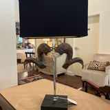PAIR Of Barbara Cosgrove Ram Horn Lamps 29" to Finial x 16.5"W