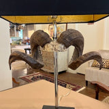 PAIR Of Barbara Cosgrove Ram Horn Lamps 29" to Finial x 16.5"W