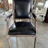 French Style Arm Chair With Black Leather 23"W x 19"D x 39.5"T