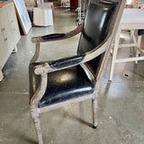 French Style Arm Chair With Black Leather 23"W x 19"D x 39.5"T