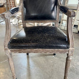 French Style Arm Chair With Black Leather 23"W x 19"D x 39.5"T
