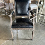 French Style Arm Chair With Black Leather 23"W x 19"D x 39.5"T
