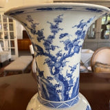 Pair Of Large Fine Asian Blue And White Vases On Stands 21"T x 10.5" Diam Top