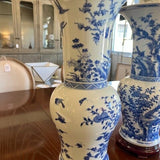 Pair Of Large Fine Asian Blue And White Vases On Stands 21"T x 10.5" Diam Top
