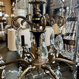 Small Antique French Style Brass And Crystal Chandelier 14"T x 20"W