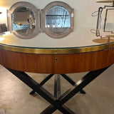Hendredon Ralph Lauren Occasional Table In Mahogany/Brass Trim/Glass Top 36"H x 29.75"Diam