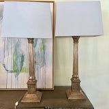 Pair Of Gold Column Lamps 34"To Finial Shade 14.5"L x 11.5"T