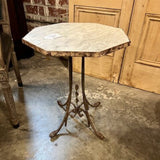 French Table With Vintage Iron Base And Stone Top 18"Diam x 22.5"T