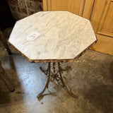 French Table With Vintage Iron Base And Stone Top 18"Diam x 22.5"T