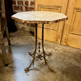 French Table With Vintage Iron Base And Stone Top 18"Diam x 22.5"T