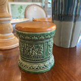 German Pipe Tobacco Canister With Wood Lid 5" T