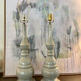 Pair of Currey & Co. Sage Green No Shades Lamps 34" T