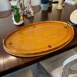 Large Oval Satin Wood Trey handpainted design 1919 - 1920's 1.5 " D x 20.75 " W x 31.5' L