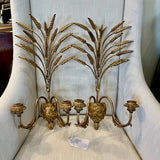 Gold Gilded Wheat Tole Sconces made in Italy circa 1920 9.6" W x 6.5"Dx 18"L
