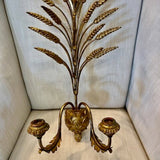 Gold Gilded Wheat Tole Sconces made in Italy circa 1920 9.6" W x 6.5"Dx 18"L