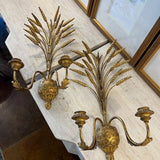 Gold Gilded Wheat Tole Sconces made in Italy circa 1920 9.6" W x 6.5"Dx 18"L