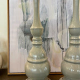 Pair of Currey & Co. Sage Green No Shades Lamps 34" T