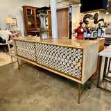 Oly Serena Credenza In Driftwood And Antique Gold 71.75" L x 18"D x 32"H