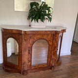 Antique Victorian Burled Wood And Mirror Serpentine Credenza 53"L x 17.5"D x 34"T