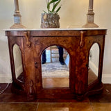 Antique Victorian Burled Wood And Mirror Serpentine Credenza 53"L x 17.5"D x 34"T