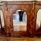 Antique Victorian Burled Wood And Mirror Serpentine Credenza 53"L x 17.5"D x 34"T