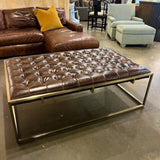 Universal Tufted Leather And Brass Bass Ottoman/Coffee Table 50" Lx 32"D x
