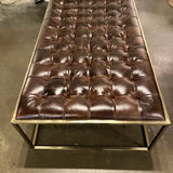 Universal Tufted Leather And Brass Bass Ottoman/Coffee Table 50" Lx 32"D x