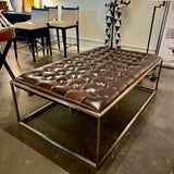 Universal Tufted Leather And Brass Bass Ottoman/Coffee Table 50" Lx 32"D x