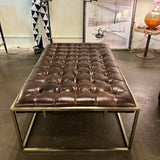 Universal Tufted Leather And Brass Bass Ottoman/Coffee Table 50" Lx 32"D x