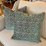 Pair of Velvet Teal Leopard Print Pillows 21"W X 21"W