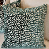 Pair of Velvet Teal Leopard Print Pillows 21"W X 21"W