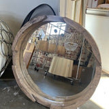 Distressed Wood Style Frame Mirror 36.5" Diam x 4"D