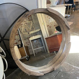 Distressed Wood Style Frame Mirror 36.5" Diam x 4"D
