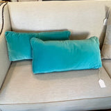 Pair Of Teal Velvet Lumbar Pillows 23" x 11"
