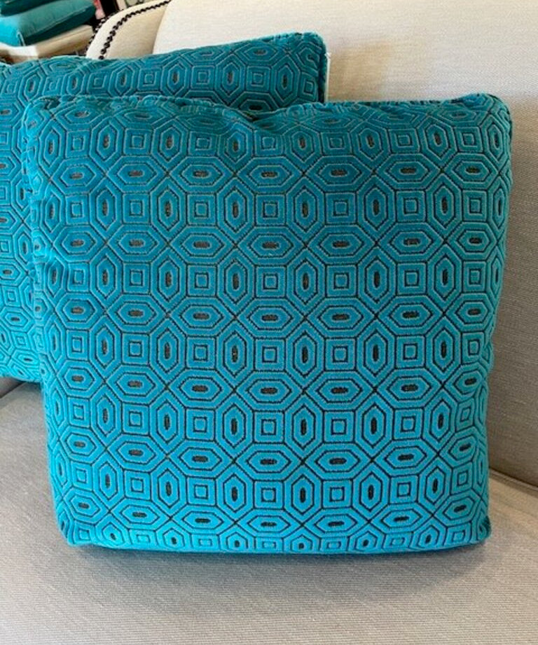 Pair Of Teal Cut Velvet Pillows 20" x 20"