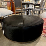 Round Black Cowhide Ottoman 34"Diam x 14"T